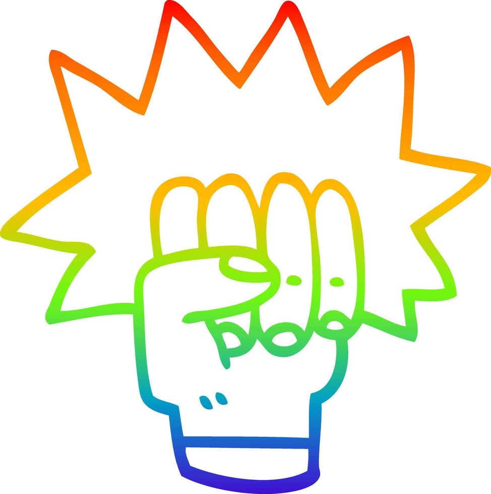 rainbow gradient line drawing cartoon punching fist vector