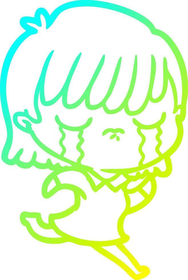 cold gradient line drawing cartoon woman crying vector