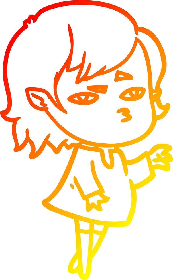 warm gradient line drawing cartoon vampire girl vector