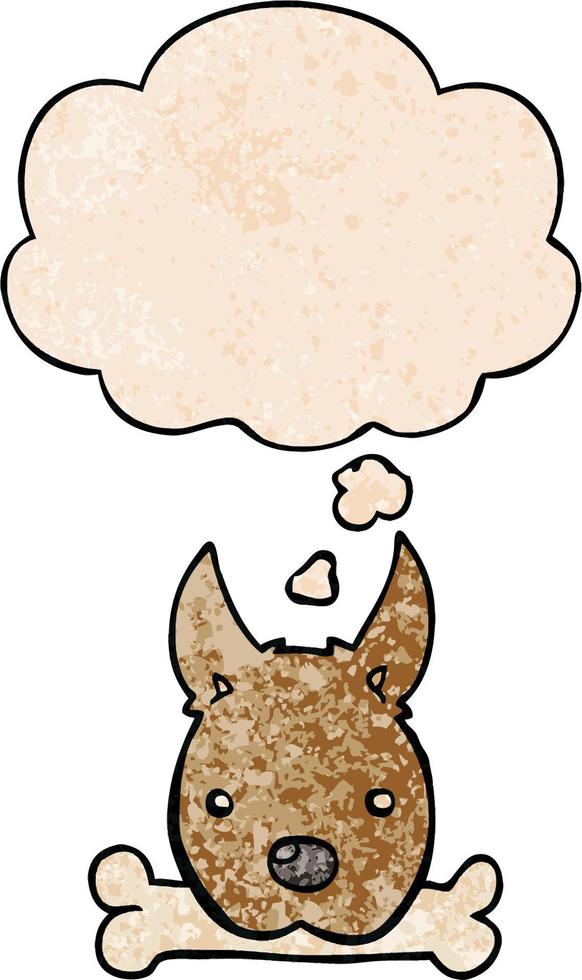 cartoon dog with bone and thought bubble in grunge texture pattern style vector