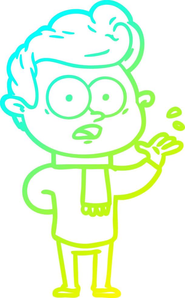 cold gradient line drawing cartoon staring man vector