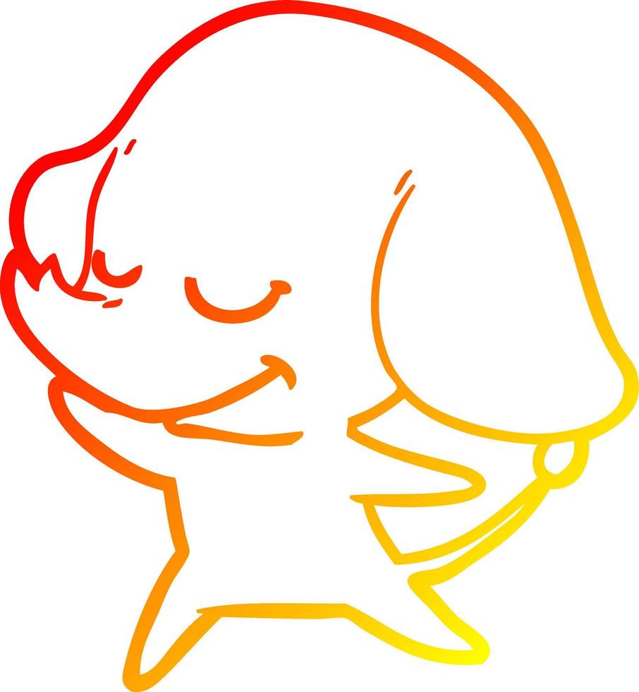 warm gradient line drawing cartoon smiling elephant vector