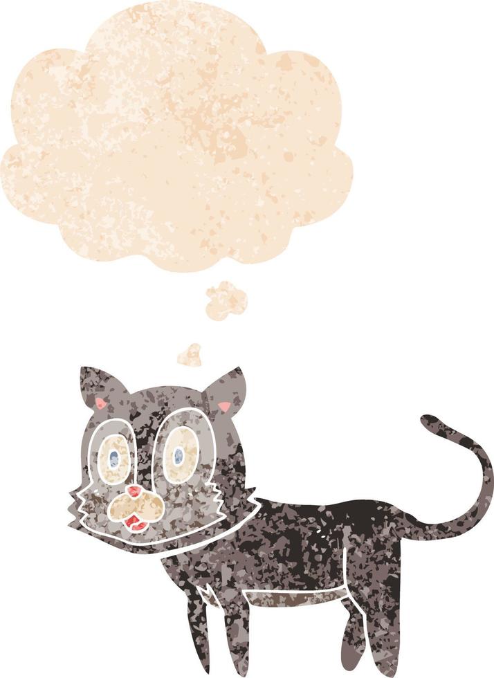 happy cartoon cat and thought bubble in retro textured style vector