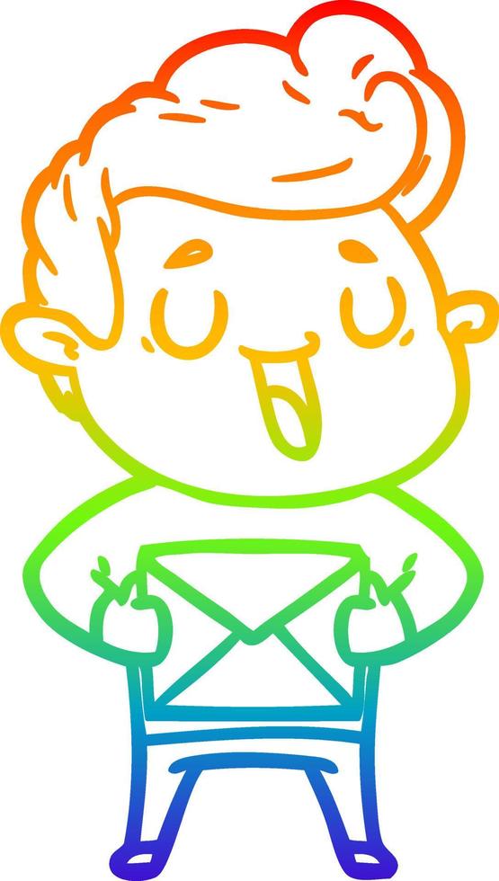 rainbow gradient line drawing happy cartoon man vector