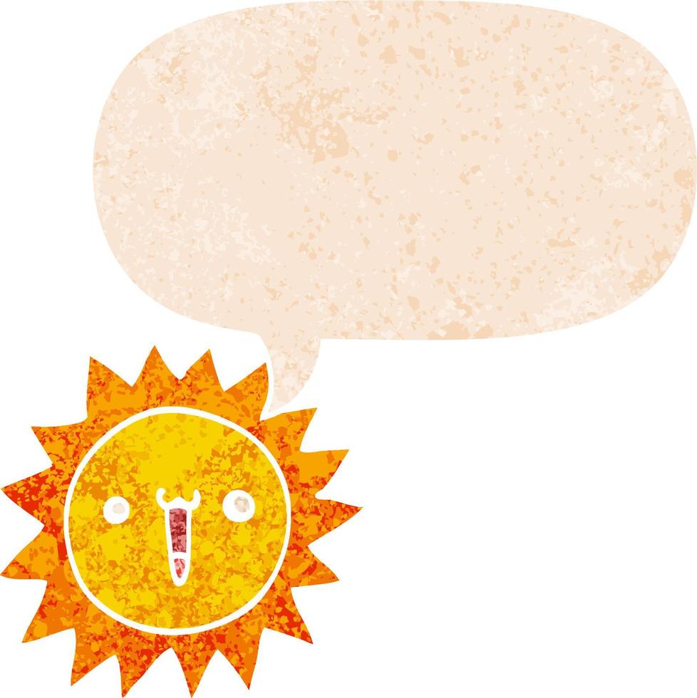 cartoon sun and speech bubble in retro textured style vector