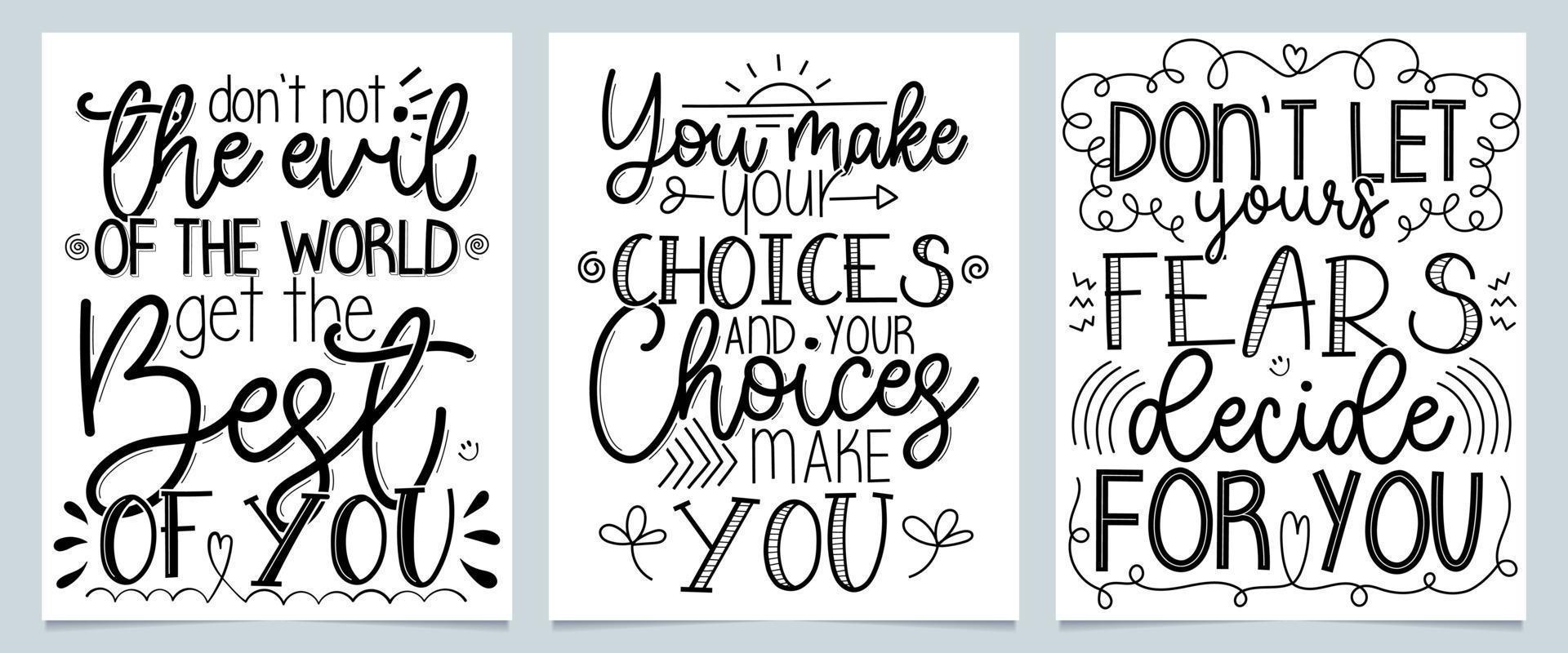 tres carteles de letras motivacionales. totalmente editable. vector