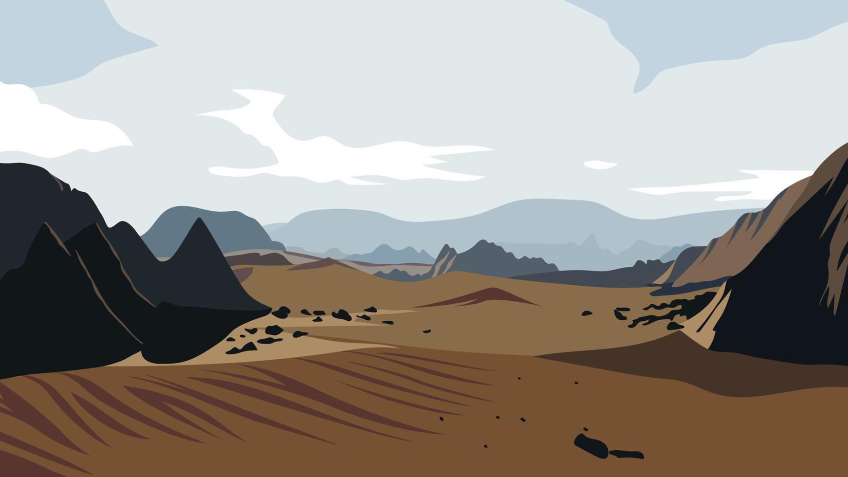 Desert landscape with mild climate and mountains. vector