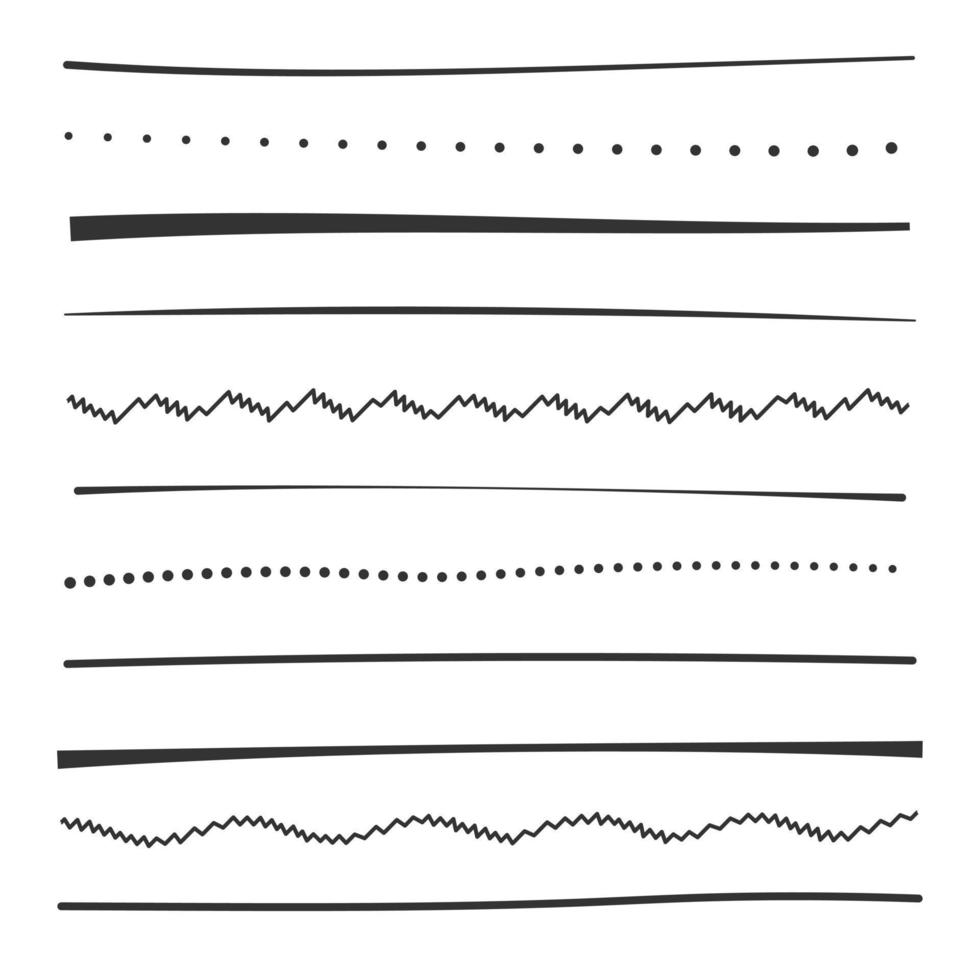 líneas individuales escritas a mano en diferentes estilos. vector