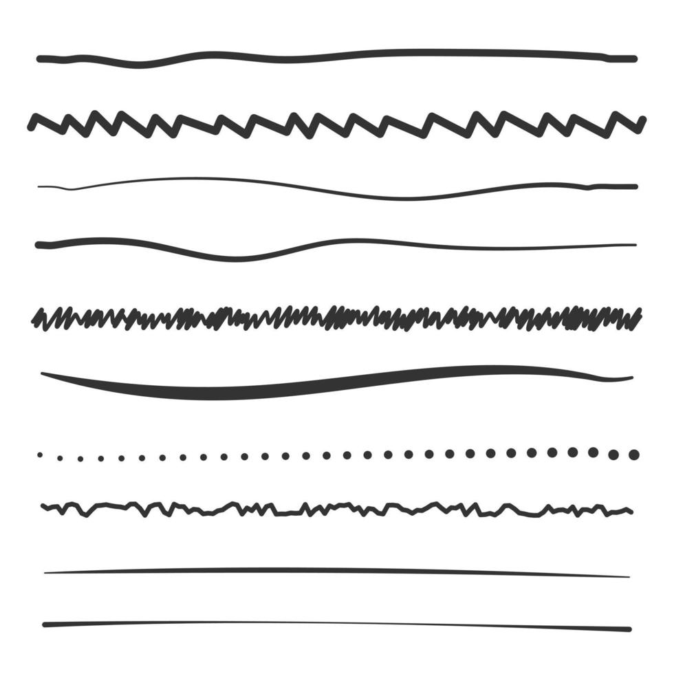 colección de líneas individuales escritas a mano en diferentes estilos. vector