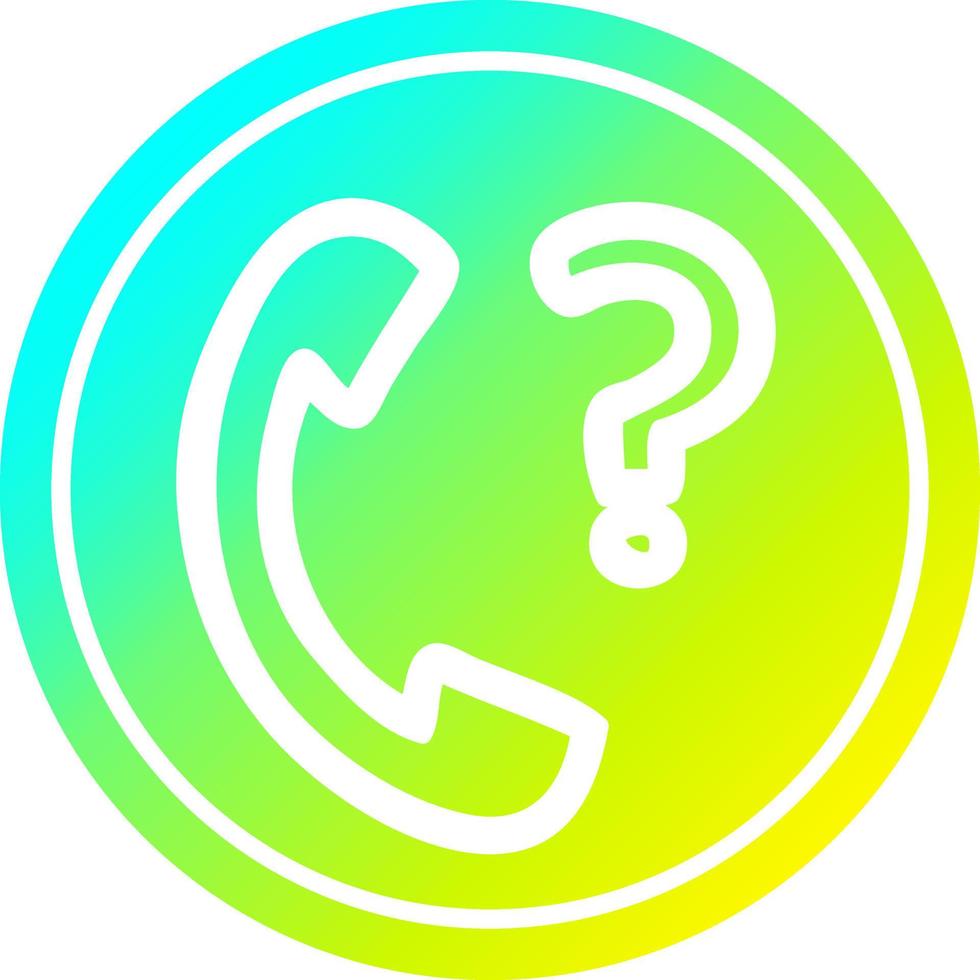 Auricular de teléfono con signo de interrogación circular en espectro de gradiente frío vector