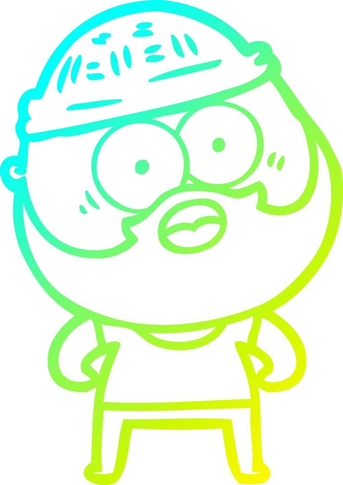 cold gradient line drawing cartoon bearded man vector