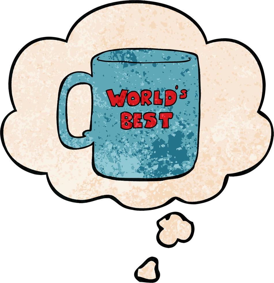 la mejor taza del mundo y burbuja de pensamiento en estilo de patrón de textura grunge vector