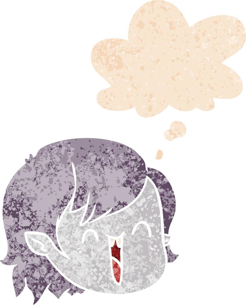 cartoon vampire girl face and thought bubble in retro textured style vector