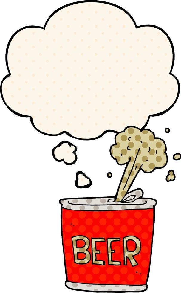 cartoon beer can and thought bubble in comic book style vector