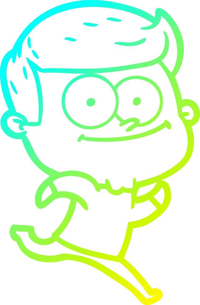 cold gradient line drawing cartoon happy man vector
