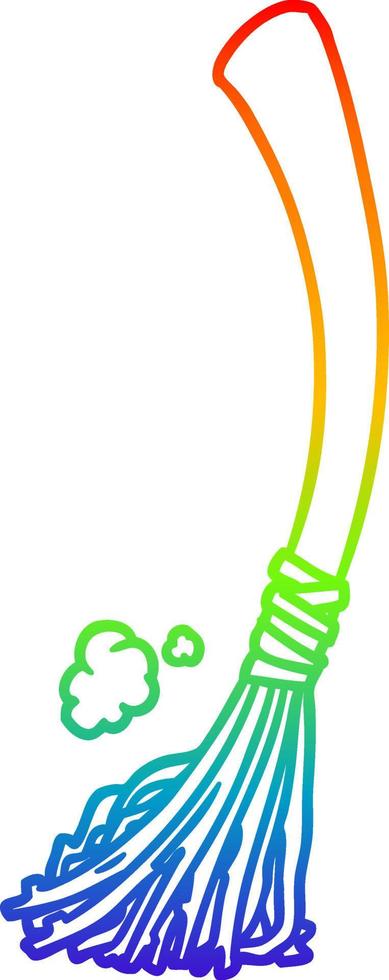 rainbow gradient line drawing halloween witches broom vector