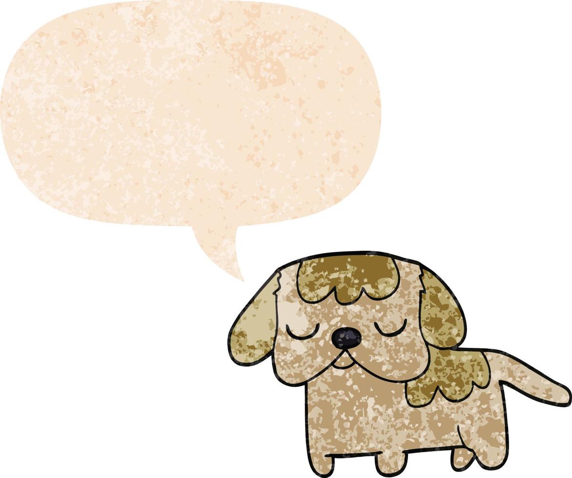 lindo cachorro de dibujos animados y burbuja de habla en estilo retro texturizado vector