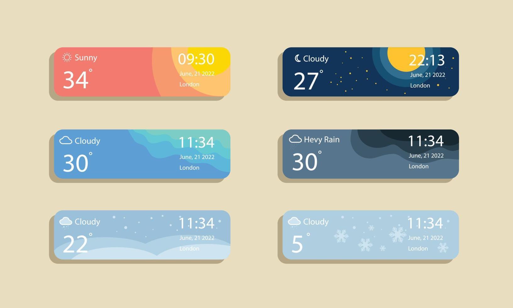 Weather widget design UI user interface icon template vector