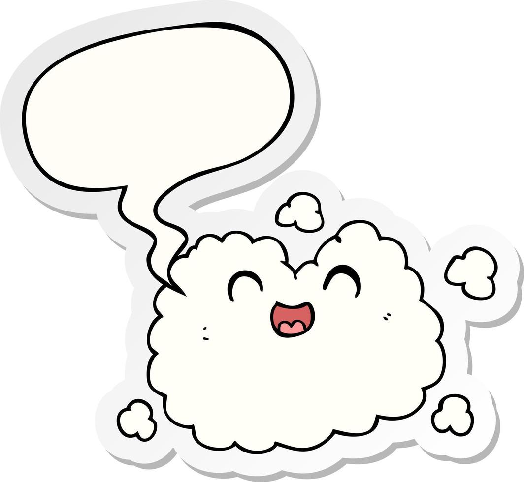 cartoon happy smoke cloud and speech bubble sticker vector