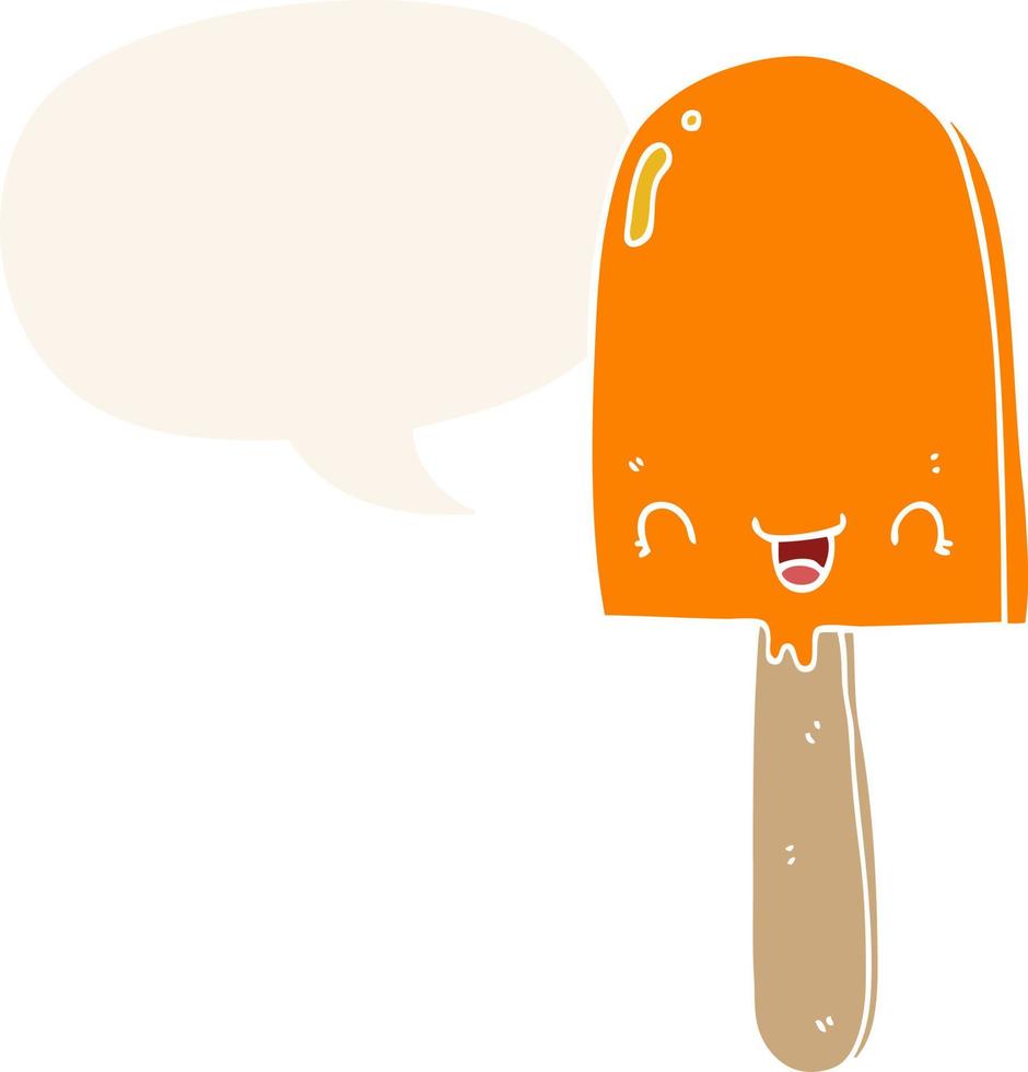 cartoon ice lolly and speech bubble in retro style vector