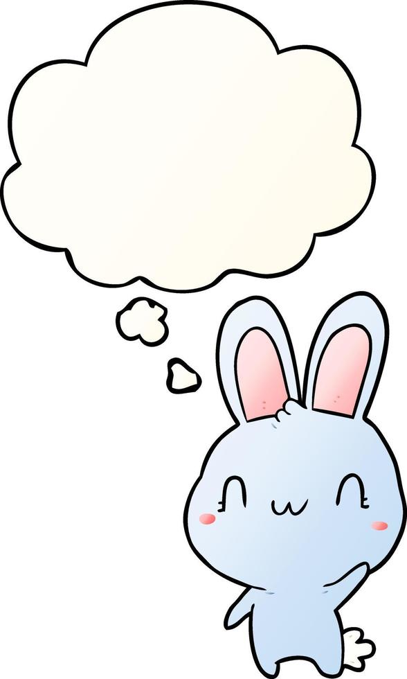 cartoon rabbit waving and thought bubble in smooth gradient style vector