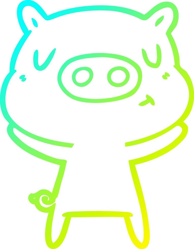 cold gradient line drawing cartoon content pig vector