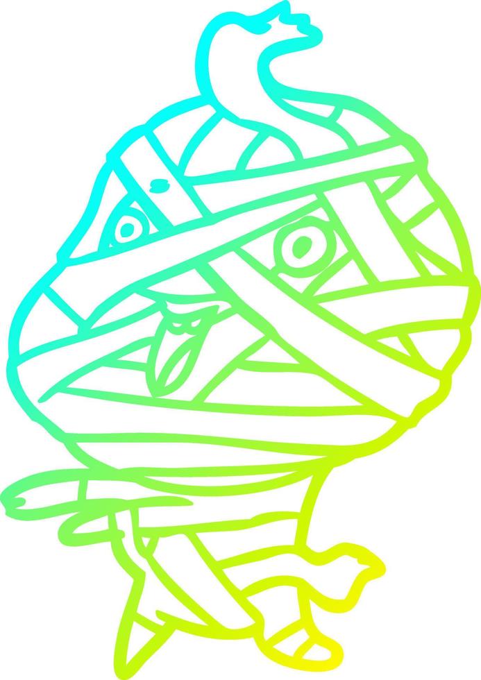 cold gradient line drawing cute cartoon halloween mummy vector