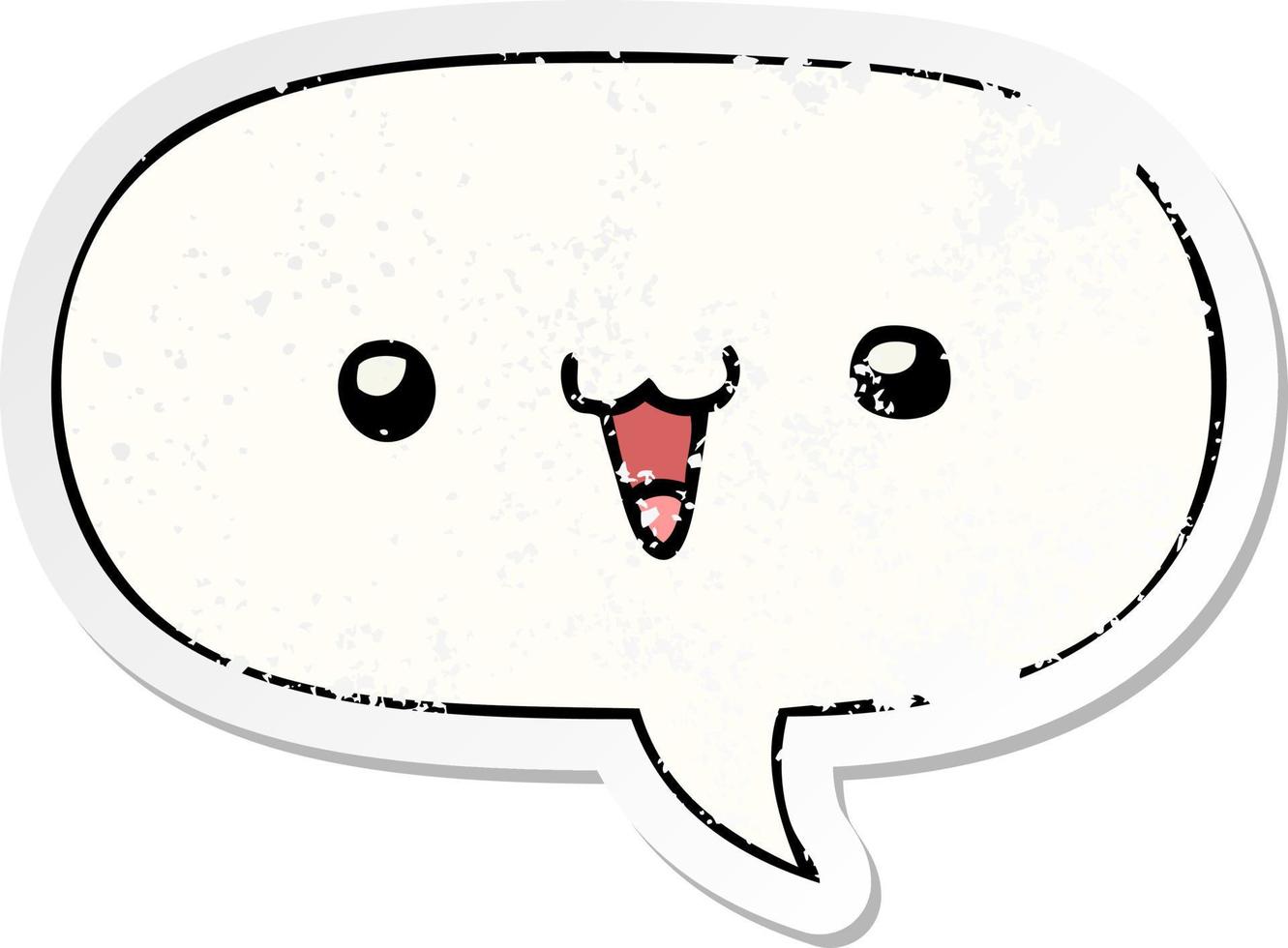 cute happy face cartoon and speech bubble distressed sticker vector