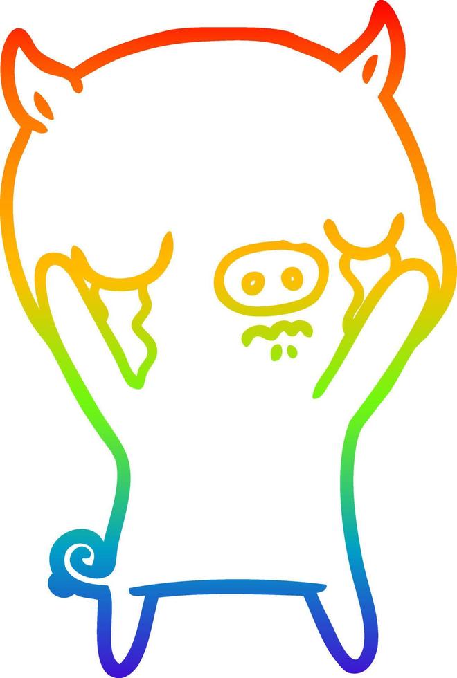 rainbow gradient line drawing cartoon pig crying vector