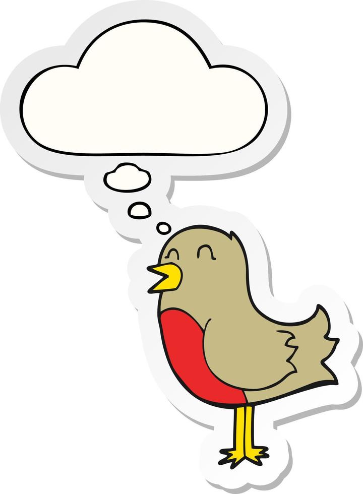 cartoon bird and thought bubble as a printed sticker vector