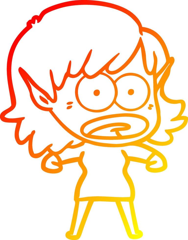 warm gradient line drawing cartoon shocked elf girl vector