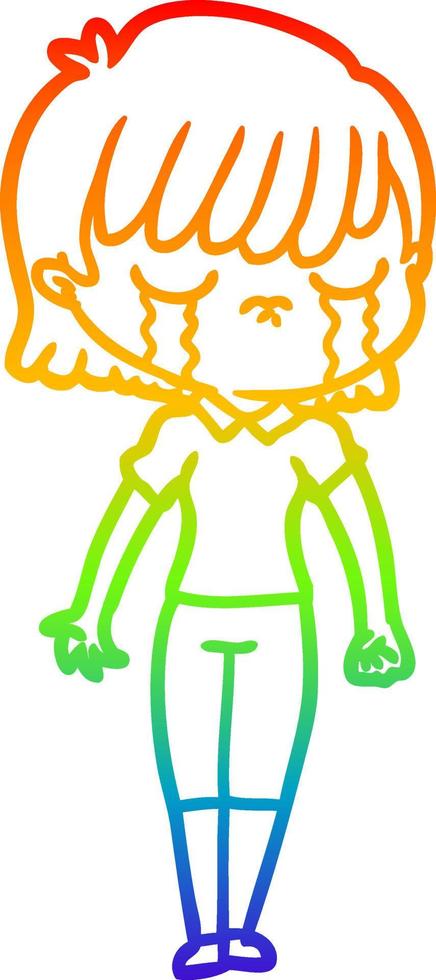 rainbow gradient line drawing cartoon woman crying vector