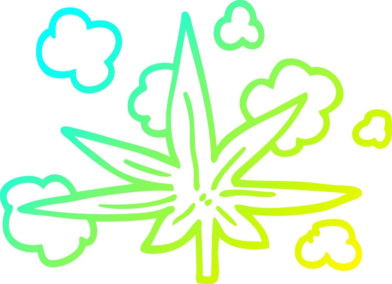 línea de gradiente frío dibujo hoja de marihuana de dibujos animados vector