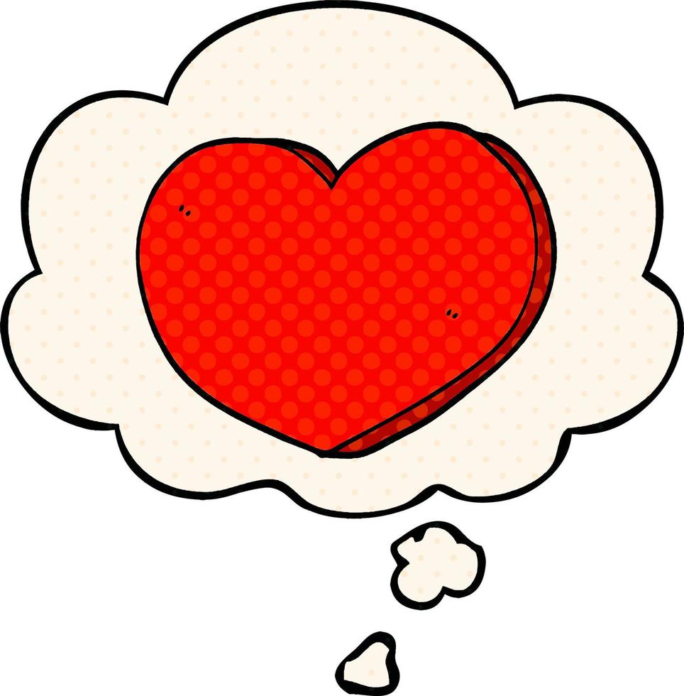 cartoon love heart and thought bubble in comic book style vector