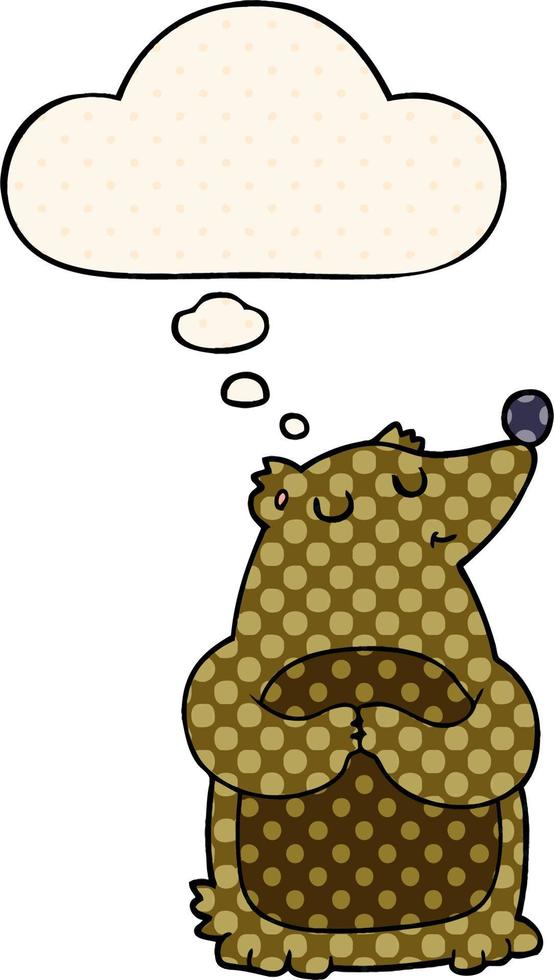 cartoon bear and thought bubble in comic book style vector