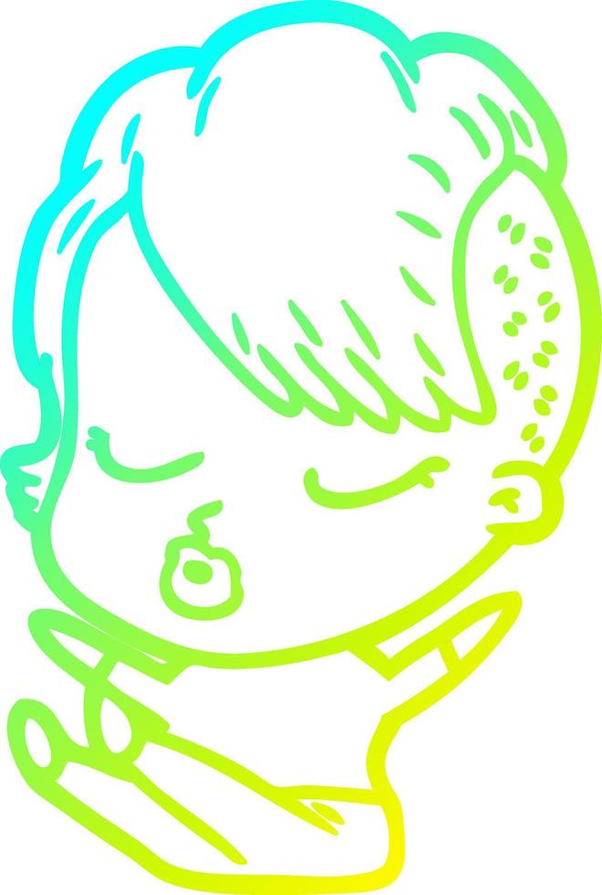 cold gradient line drawing cartoon pretty hipster girl vector