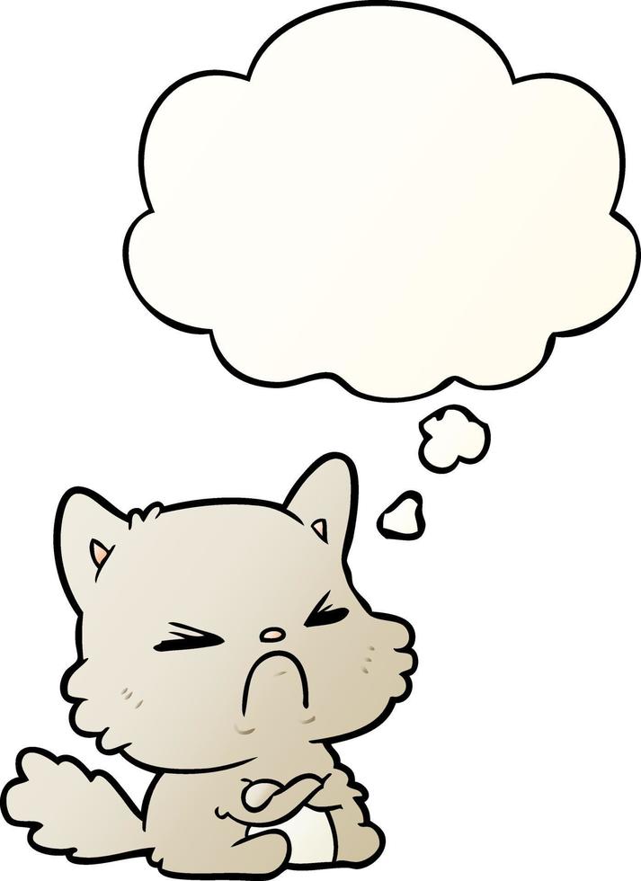 cartoon angry cat and thought bubble in smooth gradient style vector
