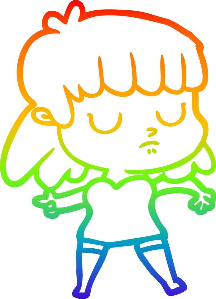 rainbow gradient line drawing cartoon indifferent woman vector