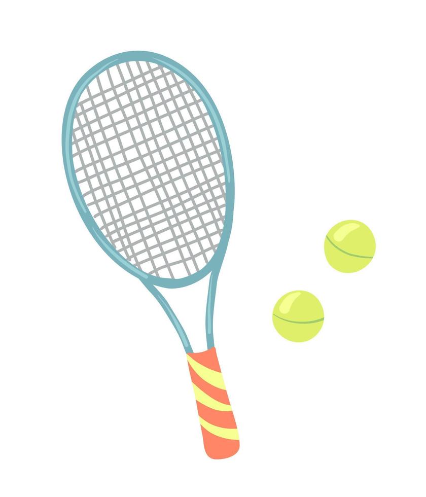 Vector illustration of a tennis racket.Sports equipment. Balls for tennis.