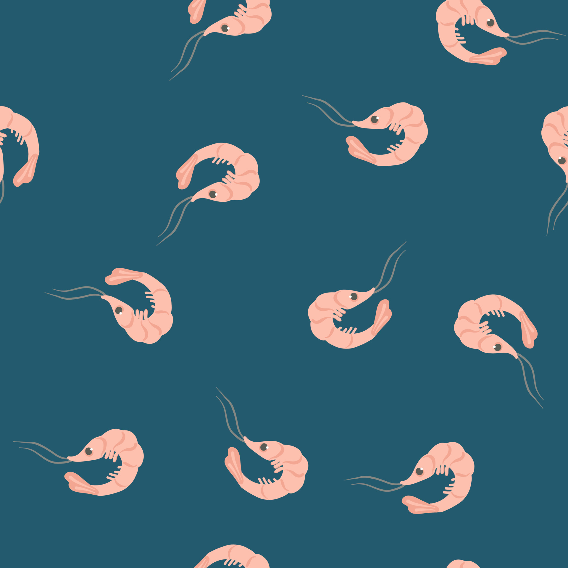 Shrimp pattern. Sea animals shrimp on a pattern for textile, fabric