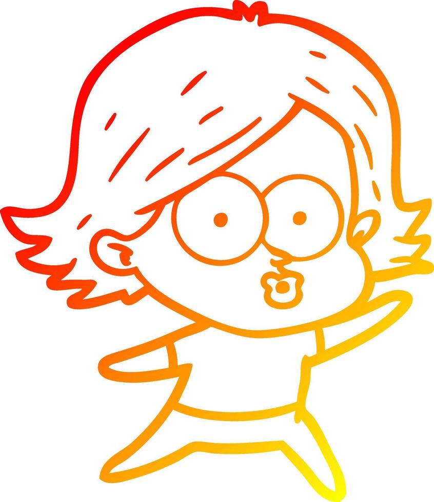 warm gradient line drawing cartoon girl pouting vector