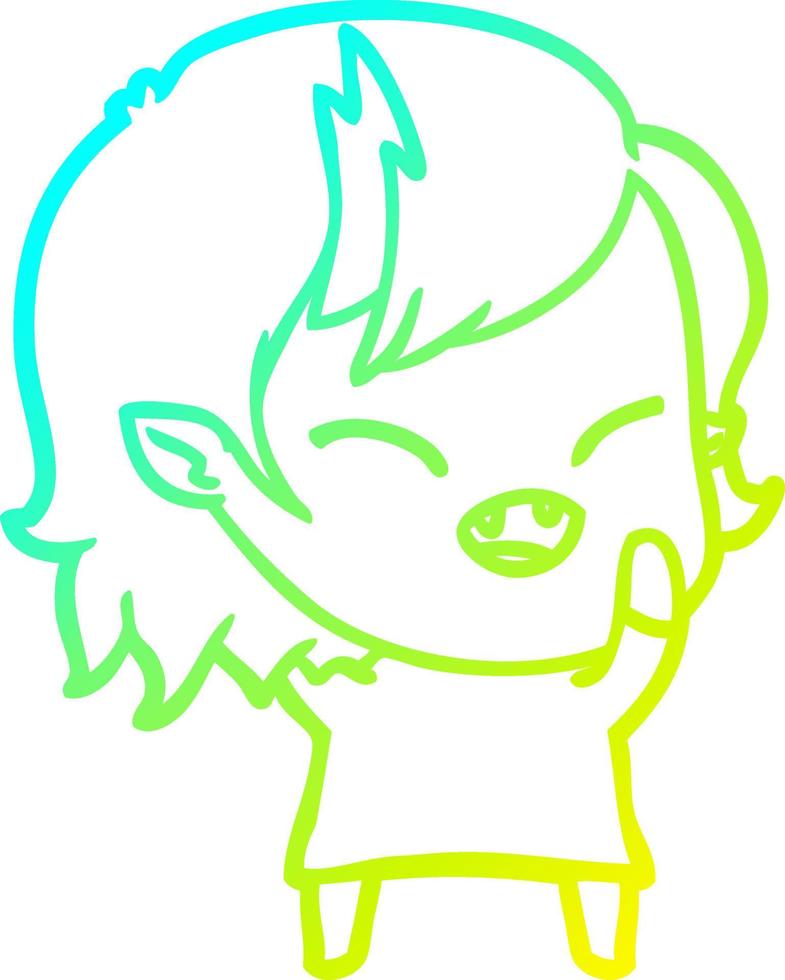 cold gradient line drawing cartoon laughing vampire girl vector