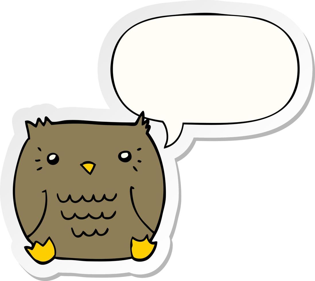 cartoon owl and speech bubble sticker vector