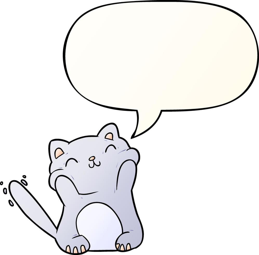 very happy cute cartoon cat  and speech bubble in smooth gradient style vector