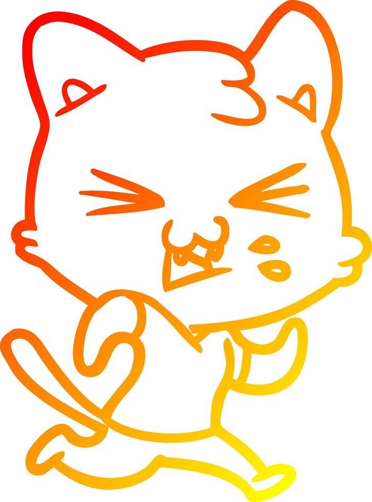 warm gradient line drawing cartoon cat hissing vector