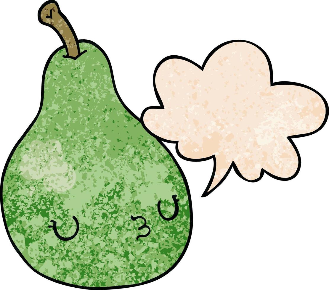 cartoon pear and speech bubble in retro texture style vector