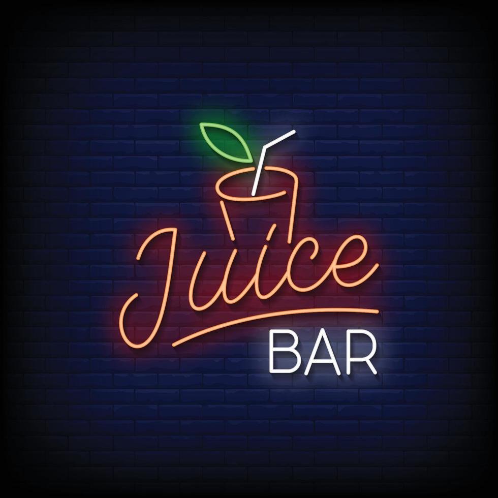 Neon Sign Juice Bar with Brick Wall Background Vector