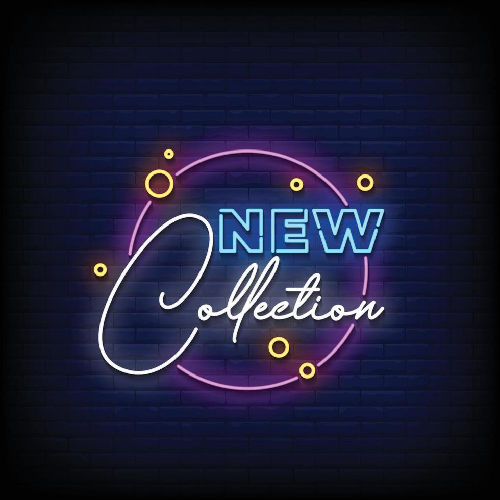 Neon Sign New Collection with Brick Wall Background Vector