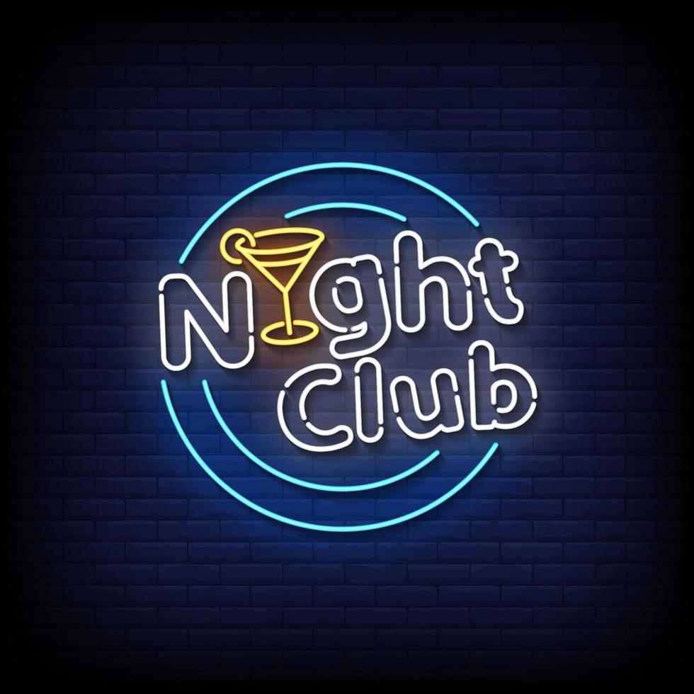 night club Neon Sign On Brick Wall Background Vector