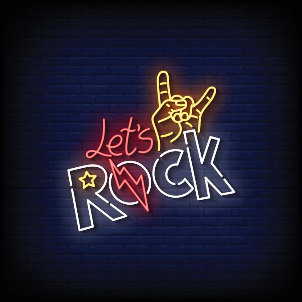 Neon Sign lets rock with Brick Wall Background Vector